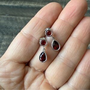 14k White Gold & Garnet Drop Earrings